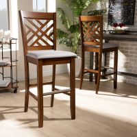 Baxton Studio RH317B-Grey/Walnut-BS Jason Modern and Contemporary Grey Fabric Upholstered and Walnut Brown Finished Wood 2-Piece Bar Stool Set